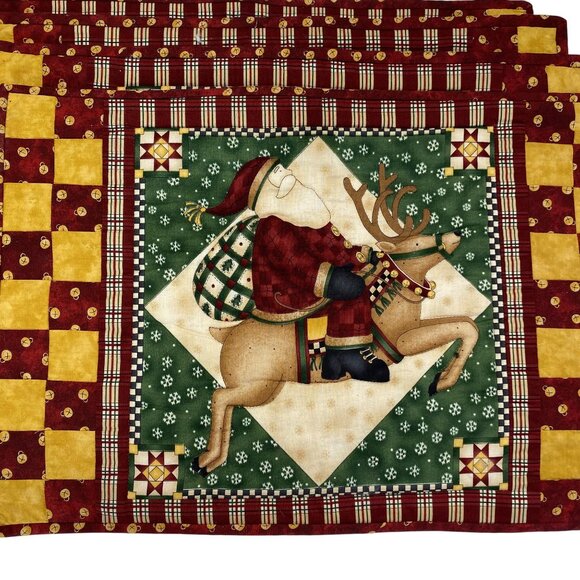 Oversize Christmas Quilted Placemats Set Of 4 Santa & Reindeer Design - Picture 2 of 6
